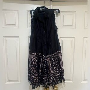 Moschino Cheap & Chic Black Cotton & Silk Lace Hem Sleeveless Shirt MIDI Dress 8